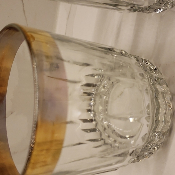 Vintage Libbey Set of 4 clear rock glasses with gold band 22K gold trim - Picture 4 of 11